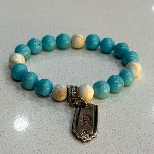 Beaded Spoon Charm Bracelet with Initial R